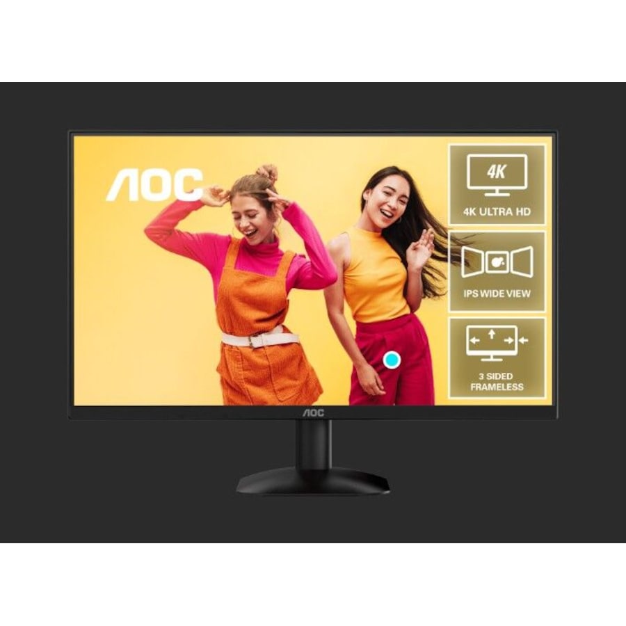 AOC 27' 4K 3840 x 2160 (UHD), IPS 60Hz, 4ms, HDR10,Low Blue Mode,HDMI 2.0 × 2, DisplayPort 1.4 × 1, Office and Home Monitor
