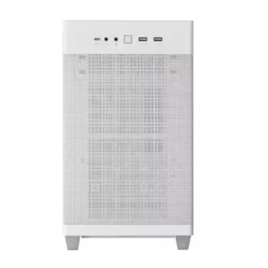ASUS AP201 Prime Case Mesh White Edition Micro ATX Case Mesh Panels Support 360mm Cooler supports ATX PSUs up to 180mm. graphics card up to 338mm