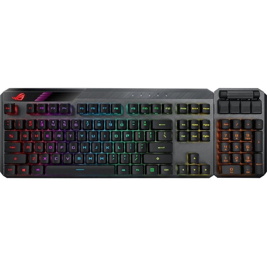 Asus ROG Claymore II Gaming Keyboard - Wired/Wireless Connectivity - USB 2.0 Type C Interface - RGB LED - Black - Opto-mechanical Keyswitch - RF - -