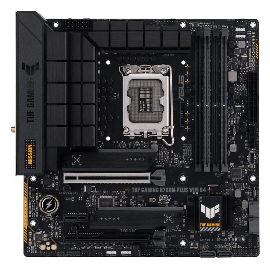 ASUS TUF GAMING B760M-PLUS D4 LGA1700 mATX Motherboard 1264GB, 4xDDR4,1 x PCIe 5.0 x16 slot,2 x M.2 slots,4 x SATA, 1xDP, 1x HDMI