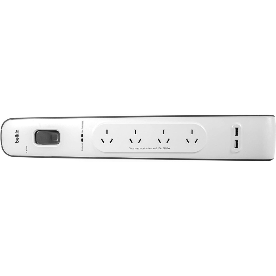 Belkin 4-Outlet Surge Protection Strip with 2,4 Amp USB Charging, White/Grey - BSV401au2M