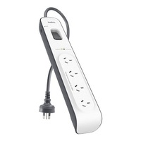 Belkin 4-Outlet Surge Protector with 2M Power Cord - White/Grey (BSV400au2M),Rated to withstand power surge of 525 Joules Damage-resistant
