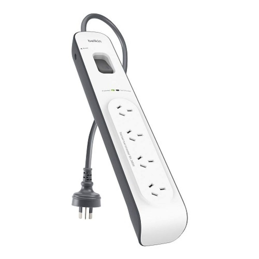 Belkin 4-Outlet Surge Protector with 2M Power Cord - White/Grey (BSV400au2M),Rated to withstand power surge of 525 Joules Damage-resistant
