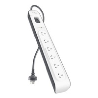Belkin 6 - Oulet Surge Protection Strip with 2M Power Cord - White/Grey - Protects home and office electronics from dangerous power surges and spikes