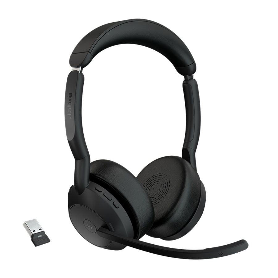 Jabra Evolve2 55, USB C, Stereo, MS Teams, Active Noise Cancellation (ANC), Link 380 Bluetooth Adapter ,30m Wireless Range, 18 Hours Battery Life