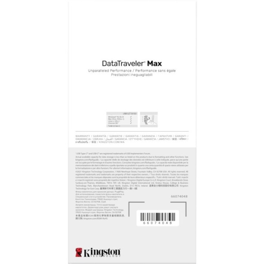 Kingston DataTraveler Max DTMAX 256 GB USB 3.2 (Gen 2) Type C Flash Drive - 1000 MB/s Read Speed - 900 MB/s Write Speed