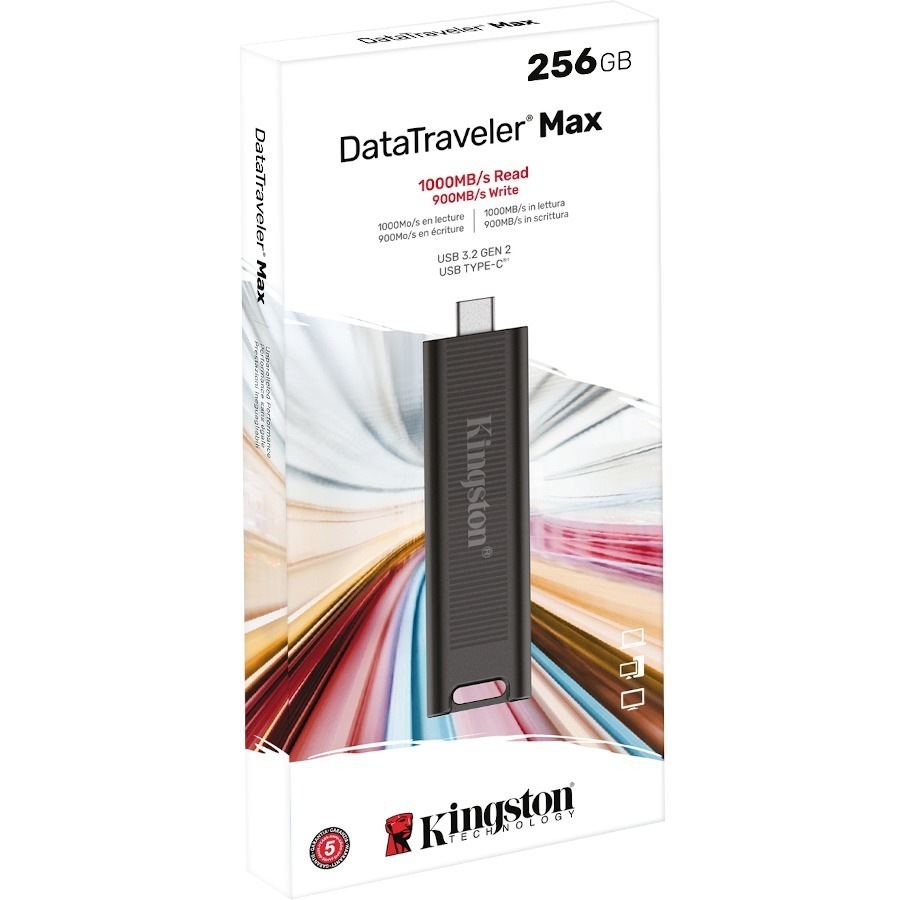 Kingston DataTraveler Max DTMAX 256 GB USB 3.2 (Gen 2) Type C Flash Drive - 1000 MB/s Read Speed - 900 MB/s Write Speed