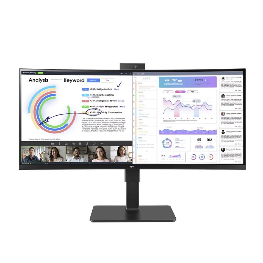 LG 34' 34BQ77QC-B Webcam IPS WQHD UltraWide , 3440x1440 21:9 5ms, HDR10 Height Adjust Tilt Swivel Pivot, SPK HDMI DP USB-C 90w, RJ45 Monitor