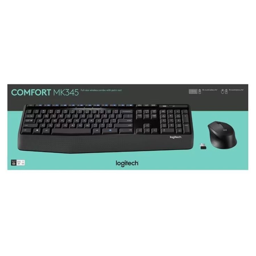 Logitech MK345 Wireless Keyboard & Mouse Combo Full Size 12 Media Key Long Battery Life Comfortable (NEW!!)