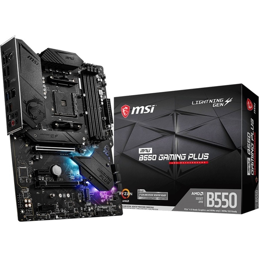 MSI MPG B550 GAMING PLUS Desktop Motherboard - AMD B550 Chipset - Socket AM4 - ATX - 128 GB DDR4 SDRAM Maximum RAM - DIMM, UDIMM - 4 x Memory Slots -