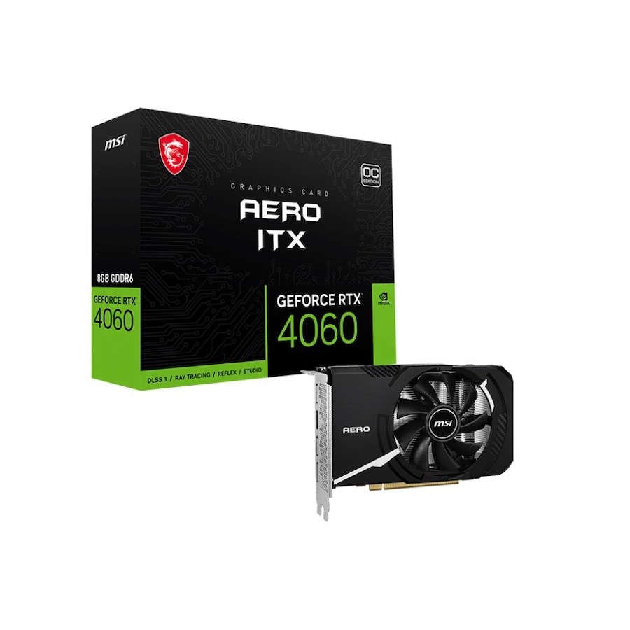 MSI nVidia GeForce GeForce RTX 4060 AERO ITX 8G OC Video Card 2490 MHz Boost Clock, 8GB GDDR6,DisplayPort x 3 (v1.4a),HDMI x 1(NEW)