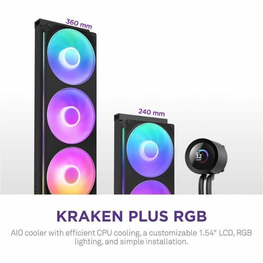 NZXT Kraken Plus 360 RGB RL-KR360-W2 Cooling Fan/Water Block - CPU - 3 x Fan(s) - 127.51m³/h Maximum Airflow - 2400 rpm - Liquid Cooler Cooler - - &