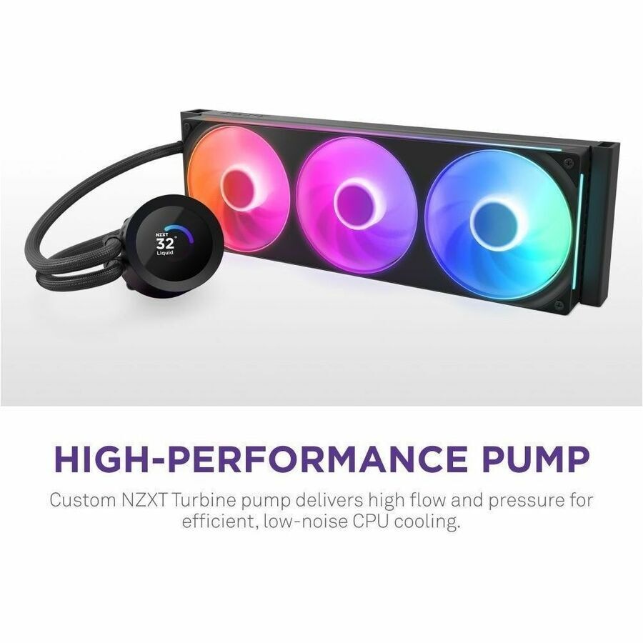 NZXT Kraken Plus 360 RGB RL-KR360-W2 Cooling Fan/Water Block - CPU - 3 x Fan(s) - 127.51m³/h Maximum Airflow - 2400 rpm - Liquid Cooler Cooler - - &