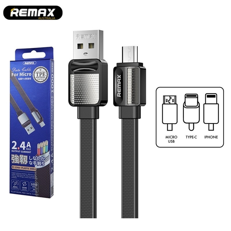 Phone Cable Remax Platinum Pro Type-C TPE Durable Material Thin Flat Black