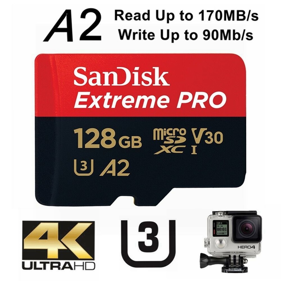 SanDisk Extreme Pro 128GB Micro SD Card SDXC UHS-I Action Camera GoPro Memory Card 4K U3 170Mb/s A2