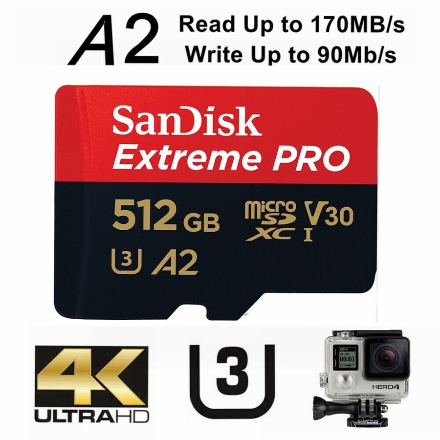 SanDisk Extreme Pro 512GB Micro SD Card SDXC UHS-I Action Camera GoPro Memory Card 4K U3 170Mb/s