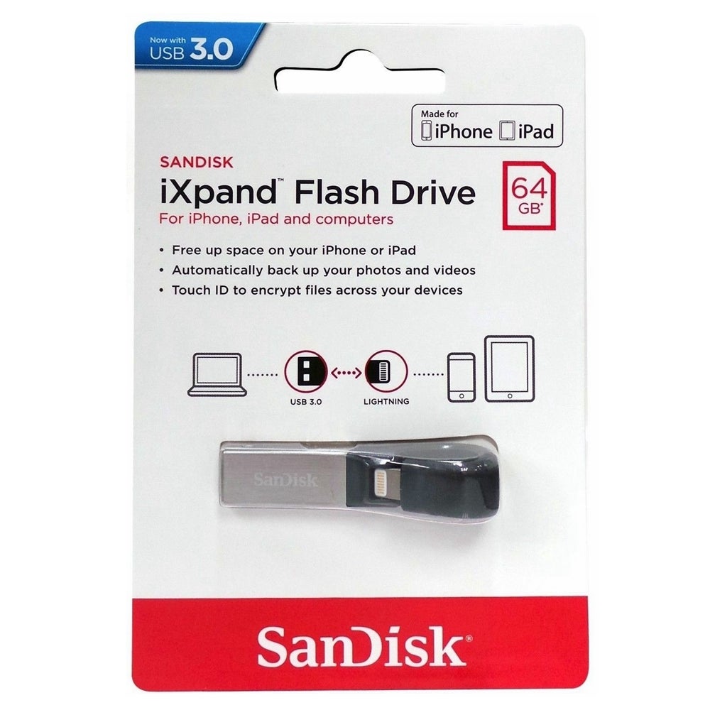 SanDisk iXpand Flash Drive 64GB USB 3.0 Flash Drive Memory Stick For iPhone iPad PC