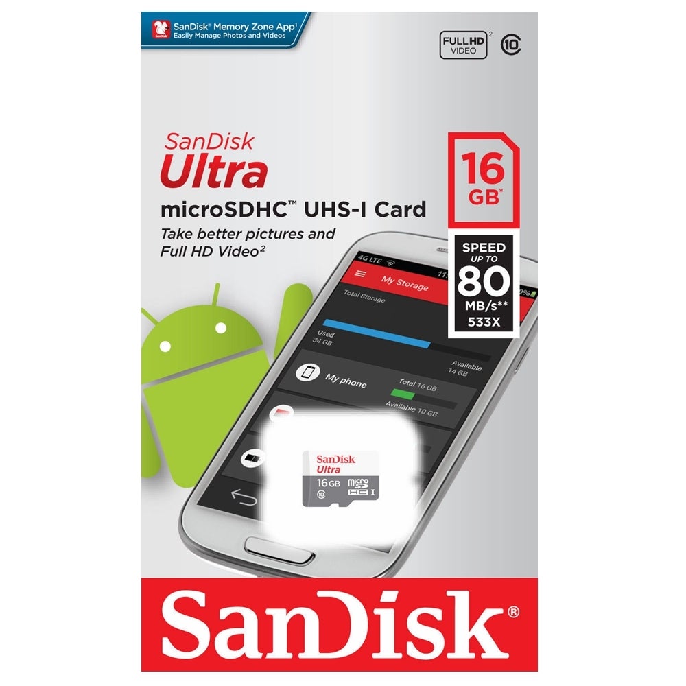 SanDisk Ultra 16GB Micro SD Card 80MB/s