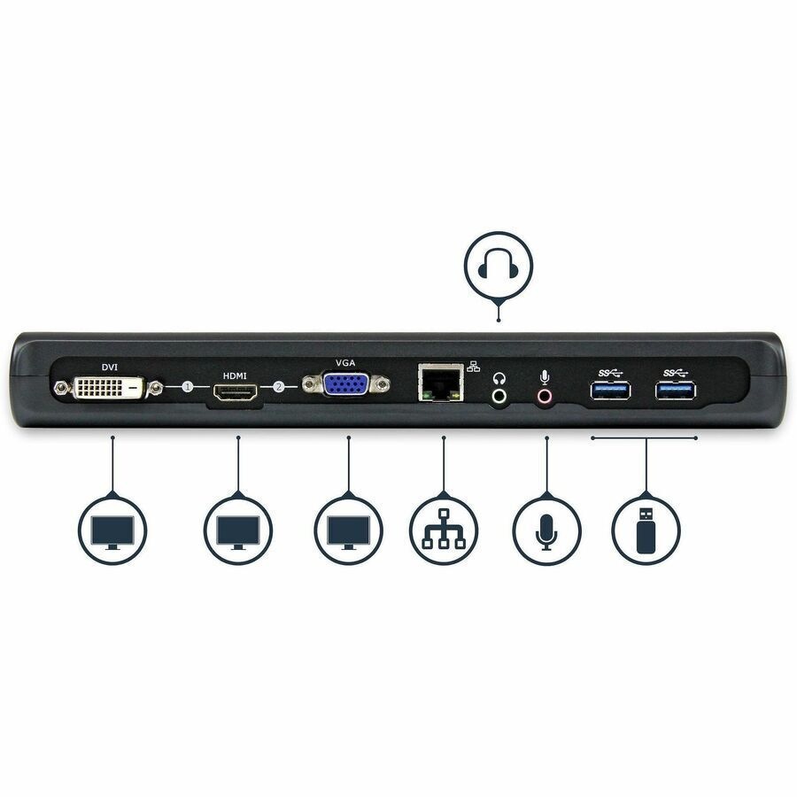StarTech.com Dual Monitor USB 3.0 Laptop Docking Station, HDMI & DVI/VGA, 3x USB-A Hub, GbE, Audio, Universal USB-A Dock, Win/Ma