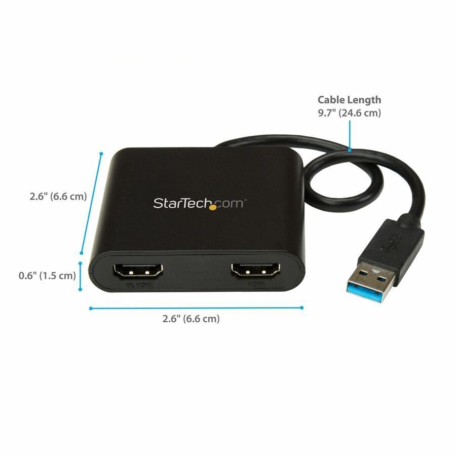 StarTech.com USB 3.0 to Dual HDMI Adapter, 1x 4K & 1x 1080p, External Graphics Card, USB Type-A Dual Monitor Display Adapter, Windows Only - 9-pin A