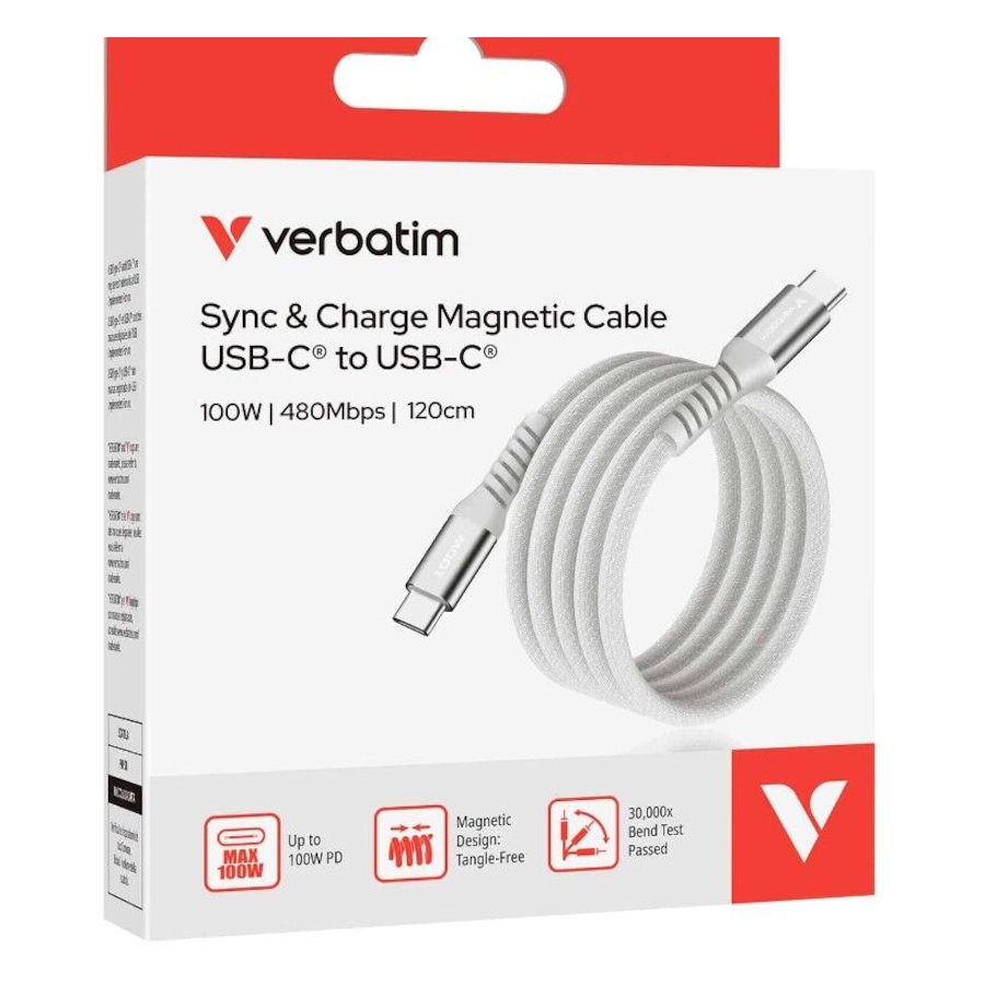 Verbatim Sync & Charge USB C to USB C 100W Magnetic 120 cm - Grey