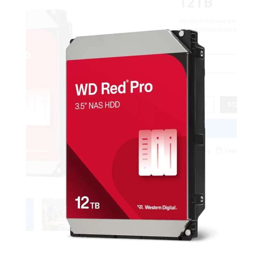 Western Digital WD Red Pro 12TB 3.5' NAS HDD SATA3 7200RPM 256MB Cache 24x7 300TBW ~24-bays NASware 3.0 CMR Tech 5yrs wty (replacement of WD121KFBX)