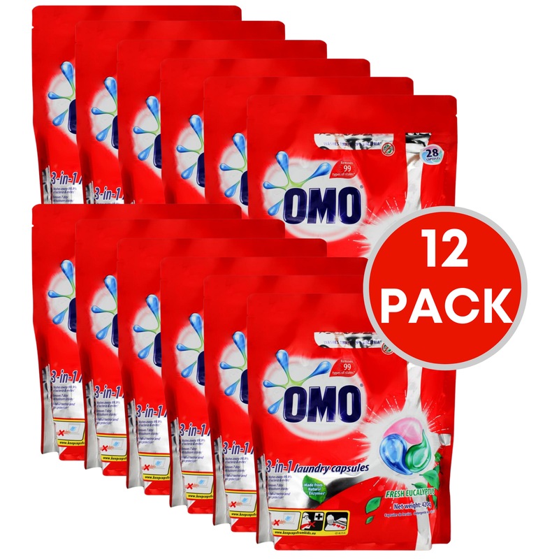 Buy 12 x OMO 3in1 Laundry Capsules Fresh Eucalyptus Front & Top