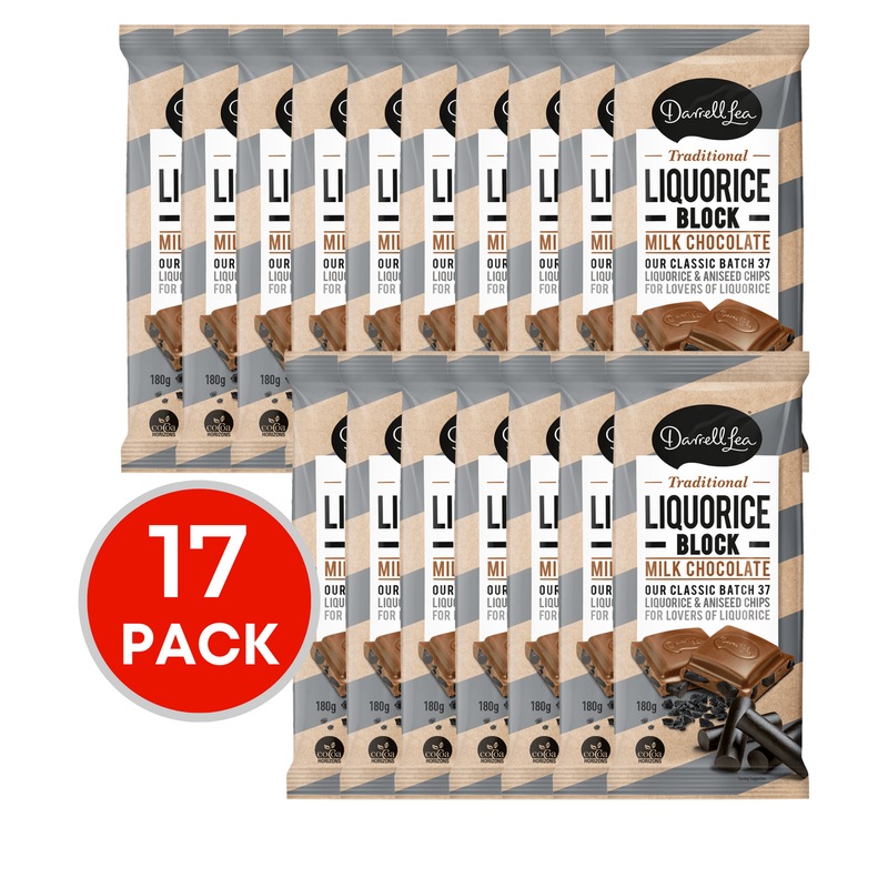 Buy 17 x Darrell Lea Liquorice Block Milk Chocolate 180g MyDeal