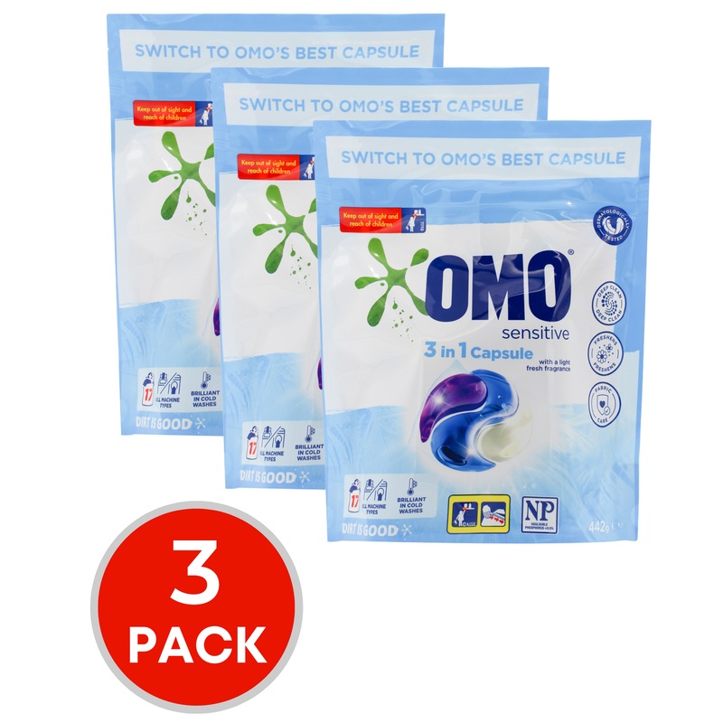 Buy 3 x OMO 3 in 1 Laundry Capsules Sensitive Front & Top Loader Pk17