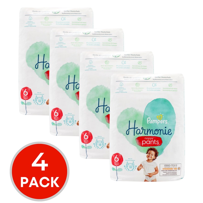 Buy 4 x Pampers Harmonie Nappy Pants Size 6 15Kg+ Pk18 (72 Nappies