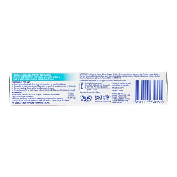 Buy COLGATE TOOTHPASTE SENSITIVE ADVANCED CLEAN 110g (12x Pack ...