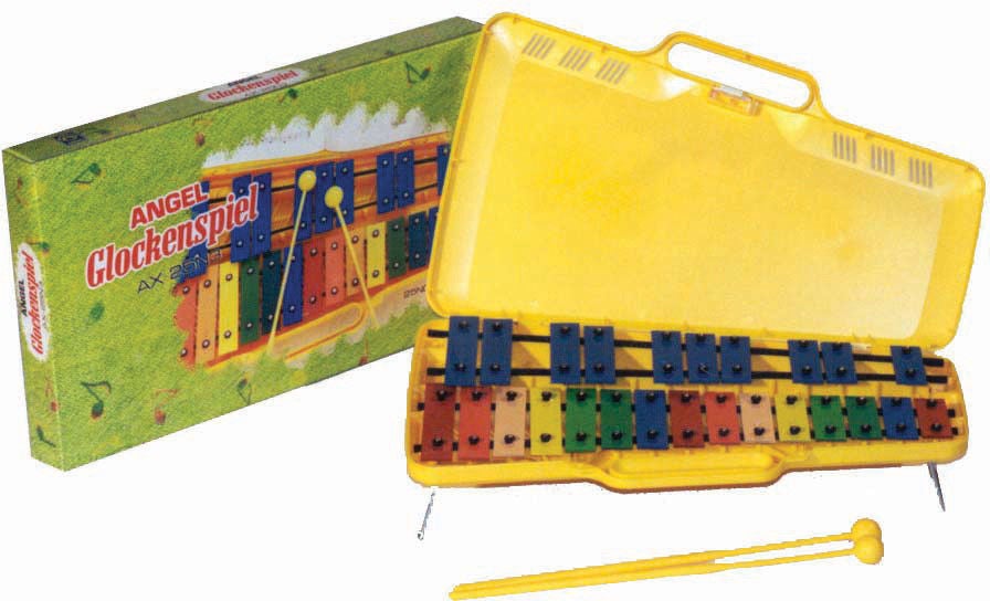 ANGEL Chromatic Glockenspiel 25 coloured metal bars, case, with beaters