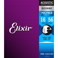 Elixir 11125 Polyweb 80/20 Acoustic Guitar Strings, Resonator, Gauge 16-56