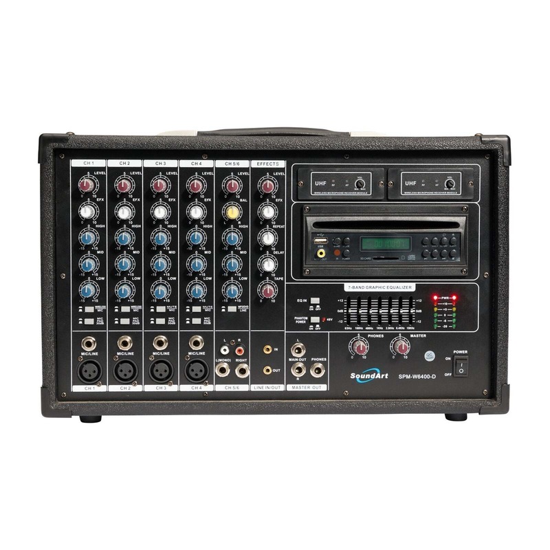 Buy SoundArt 6 Channel 400 Watt Dual Wireless Powered Mixer PA System