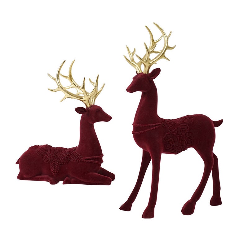 Buy Deep Red Velvet Sitting Reindeer 29cm - MyDeal