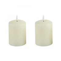 LED Ivory Wax Pillar Candle Set 13.5cm