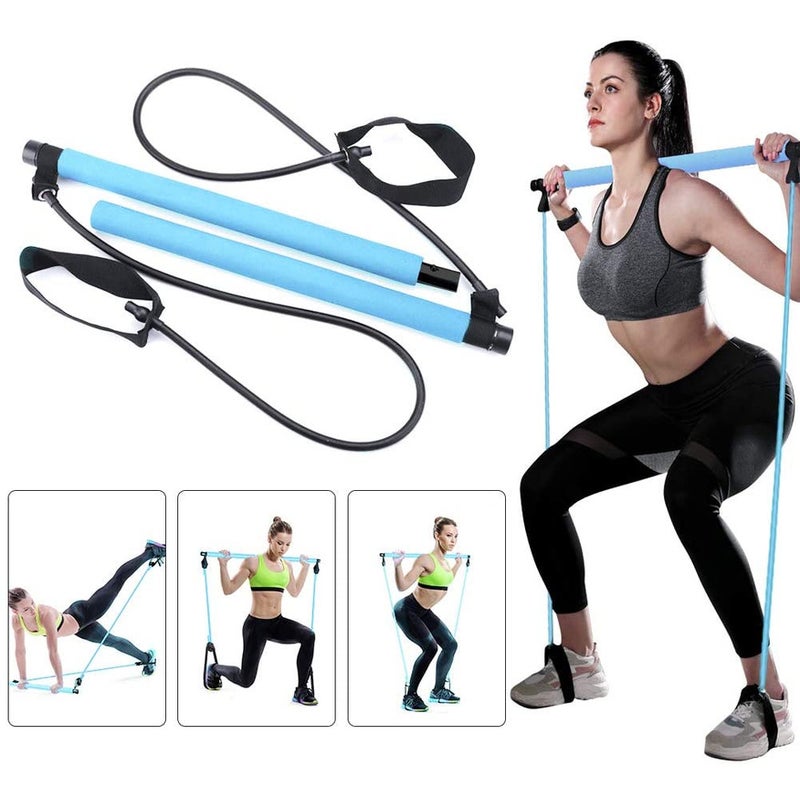 Pilates Yoga Portable Exercise Fitness Toning Bar with Resistance Band Kit