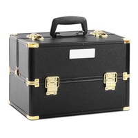 Makeup Case Organiser Travel Aluminium Black Gold - Makeup Cases Australia