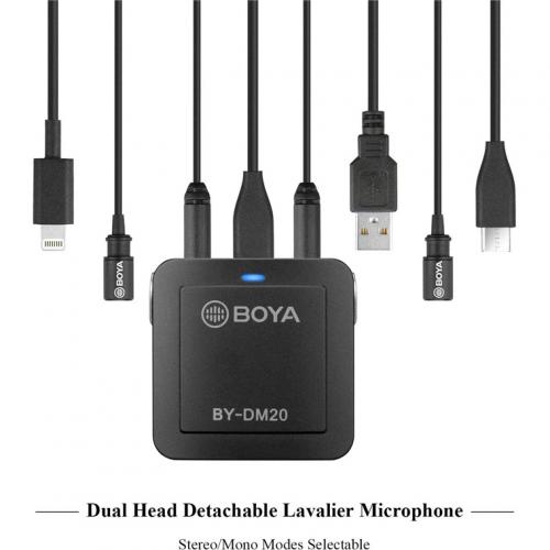 Boya BY-DM20 - Compact, Dual-Channel Lavalier Microphone Recording Kit - Mono/Stereo Selectable, Compatible with iOS, Android (Type-C USB), Laptops [BY-DM20]
