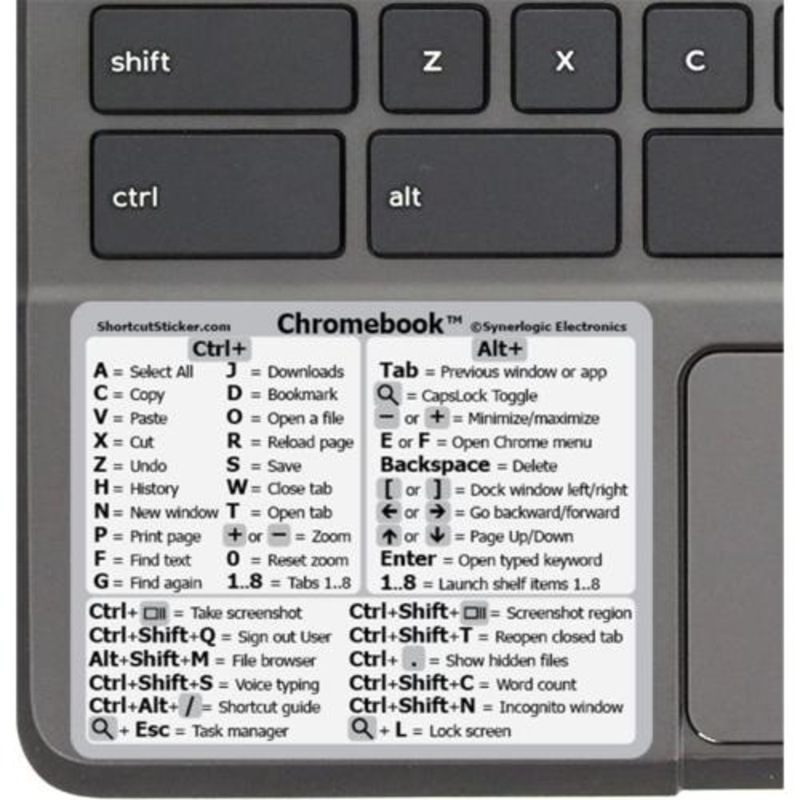 Buy Chromebook OS Laptop Reference Keyboard Shortcut Sticker - White ...