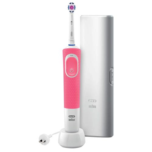 Oral-B Pro 100 2D White Polish Power Electric Toothbrush with Travel Case (Pink) [PRO100P]