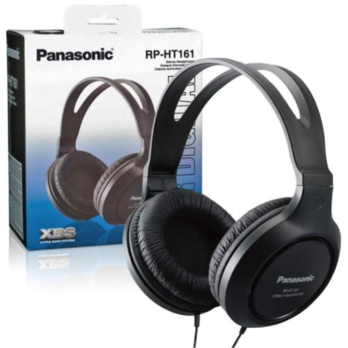 Panasonic RP-HT161 Wired Over-Ear Headphones - Black Full Size - Closed-Type Monitor Headphones - Large Soft Ear-Pads for Comfortable Listening - 2m Cord - 3.0cm Driver Units [RP-HT161E-K]