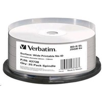Verbatim 43738 BD-R Blu-Ray 25GB 25Pk Spindle White Wide Ink [43738]