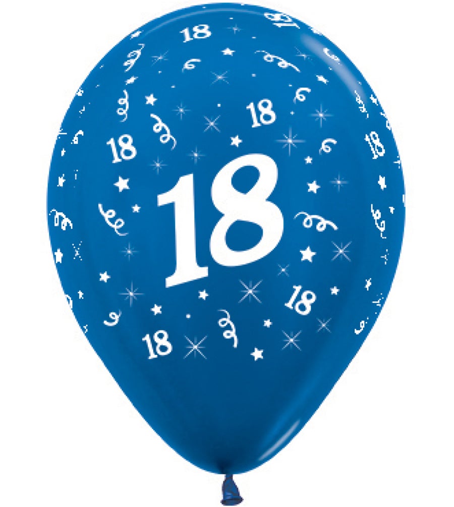 18th Birthday Blue Metallic Latex Balloons 25 Pack