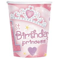 1st Birthday Princess Paper Cups 18 pack 226ml 
