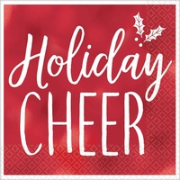 Christmas Holiday Cheer Red Beverage Napkins Foil Hot Stamped 16 Pack