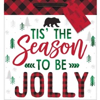 Christmas Tis The Season To Be Jolly Large Square Gift Bag & Gift Tag Foil Hot Stamped x1