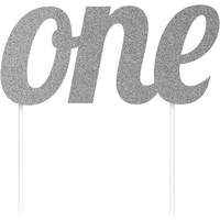 First Birthday Silver One Glitter Cake Topper