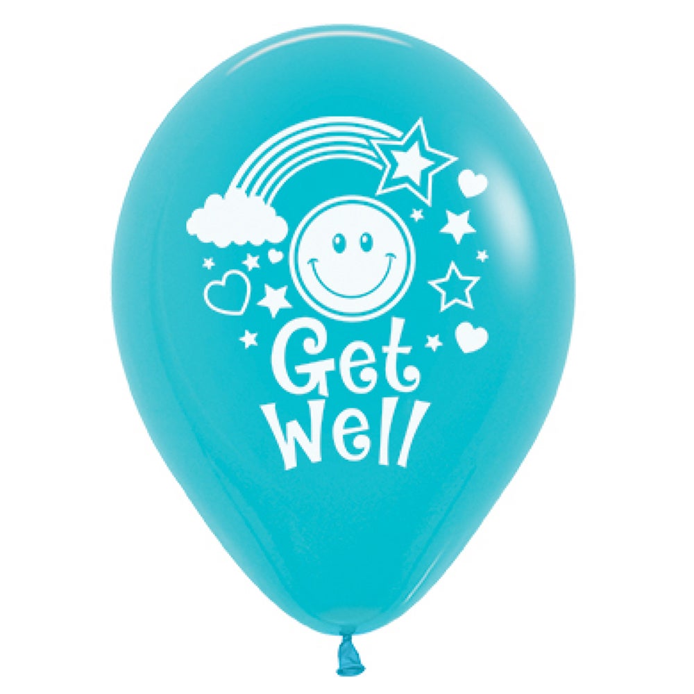 Get Well Soon Smiley Faces Fashion Caribbean Blue Latex Balloons 6 Pack