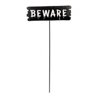 Halloween "BEWARE" Small Metal Yard Stake Sign